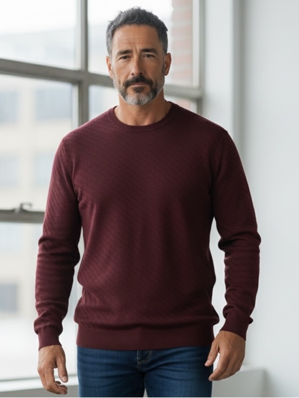 Alfani Maroon Ribbed Crewneck Sweater